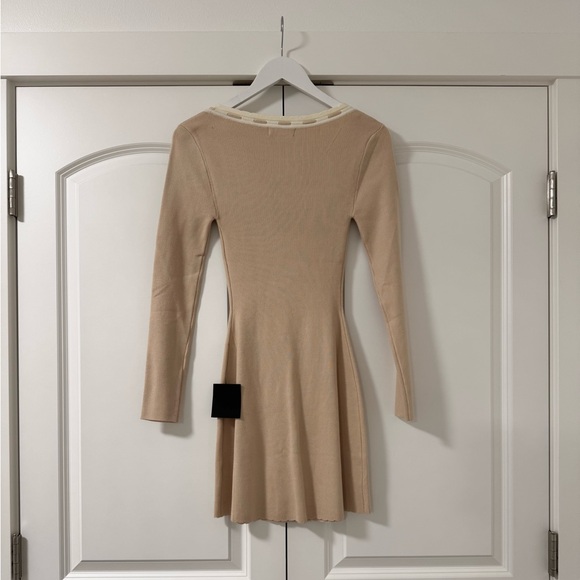 Lulus Definitely Sweet Beige Scalloped Long Sleeve Mini Sweater Dress - Picture 3 of 3